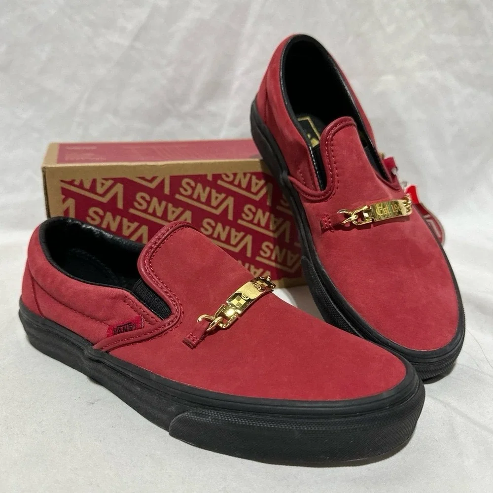 Vans Classic Slip On Old English Gold Embellished Red Hot Chili Pepper Red New